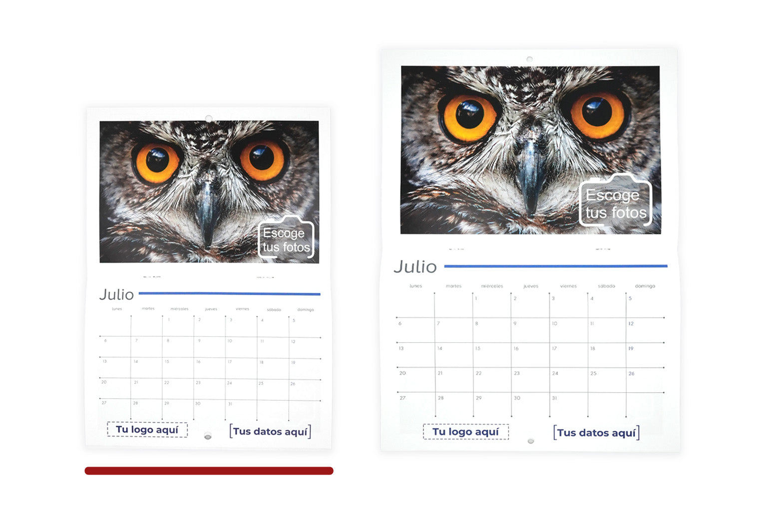 Calendarios de pared engrapados 2026 personalizados. 23 x 32,5 cm.
