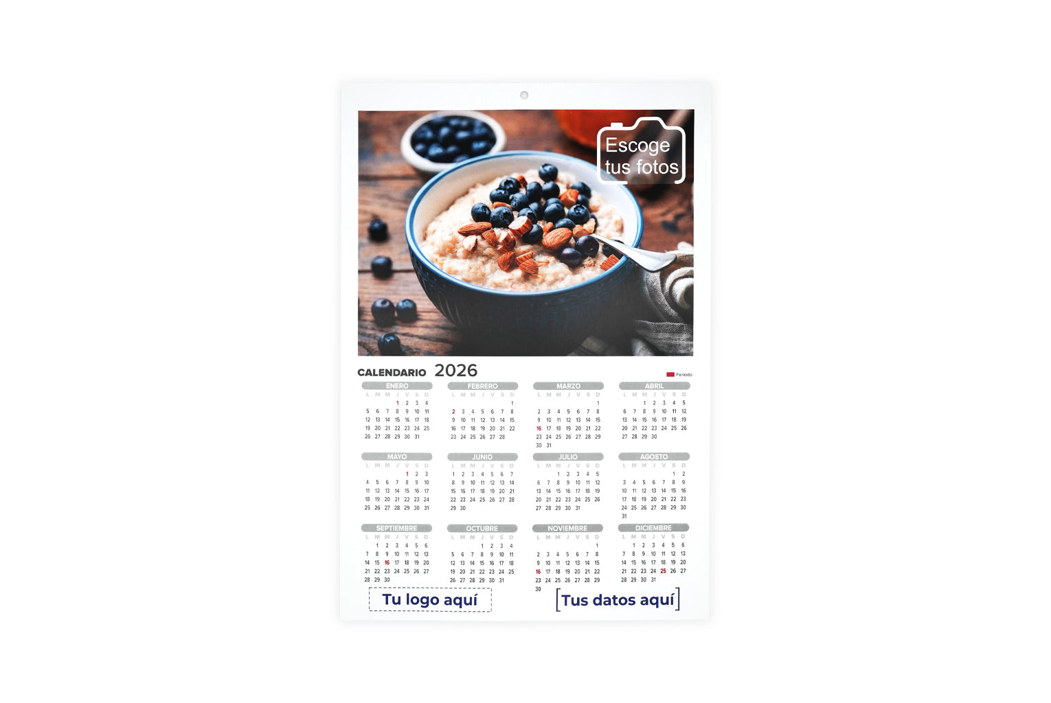 Calendarios de pared sencillos 2026 personalizados. 33 x 47,5.