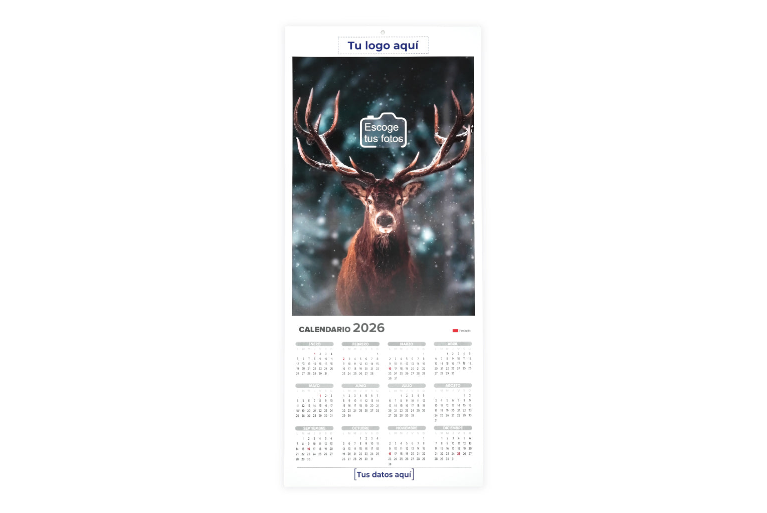 Calendarios de pared sencillos 2026 personalizados. 33 x 76.