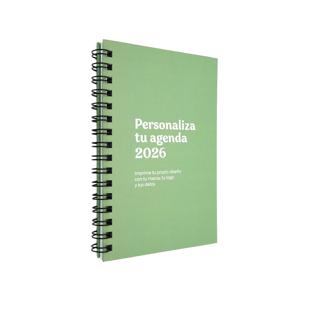 Agenda diaria personalizada 2026. Portada en inicio.
