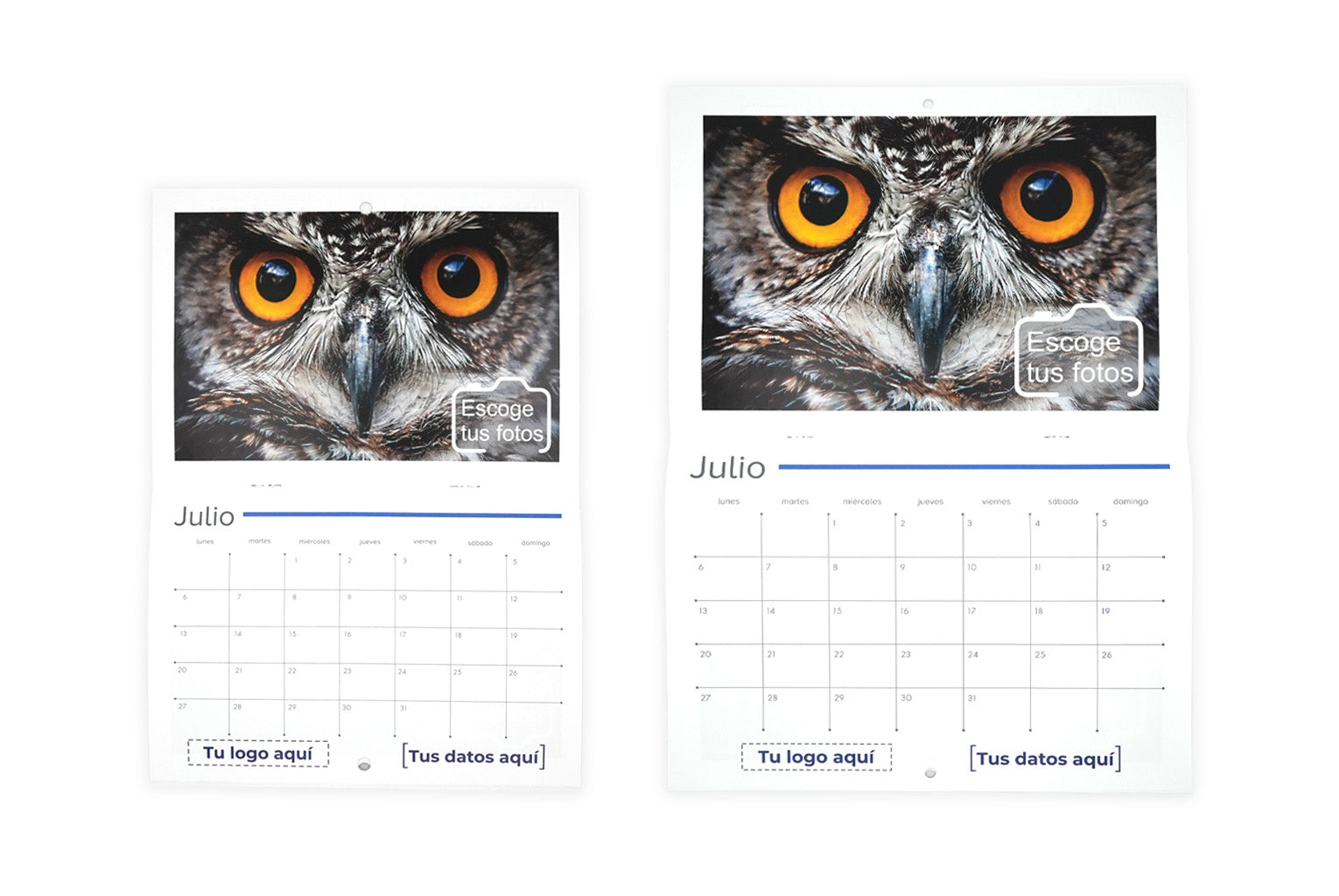 Calendarios de pared engrapados 2026 personalizados. Tamaños.