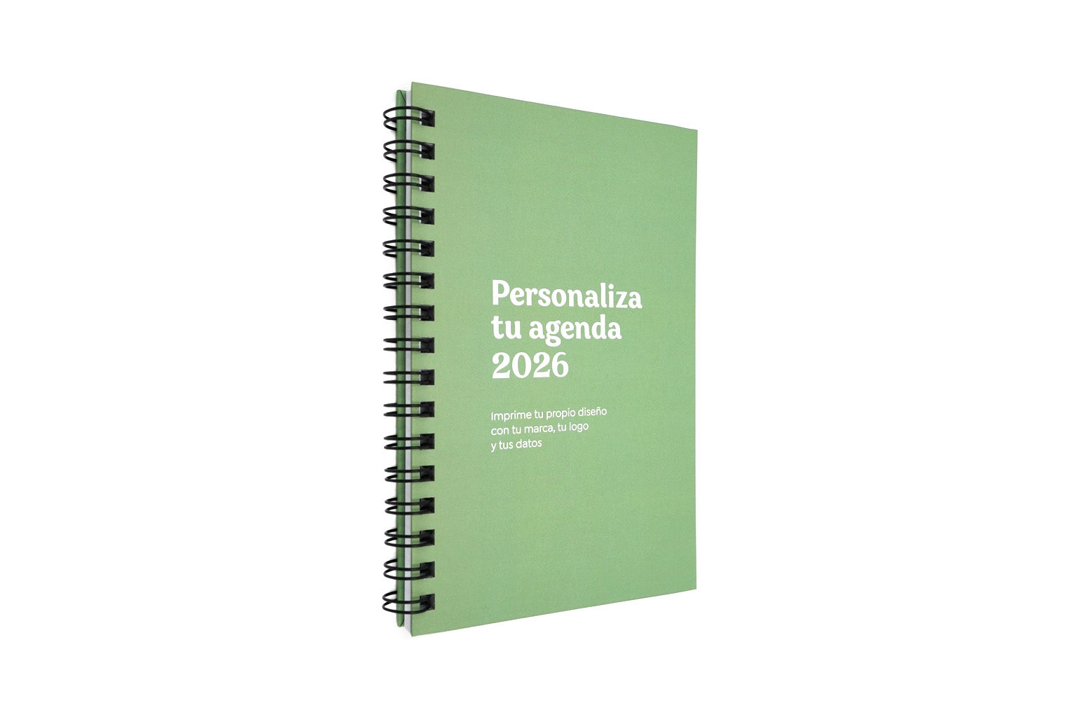 Portada de agenda diaria verde personalizada 2026.